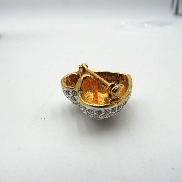 Vintage Heart Brooch Pave Rhinestone Puff Gold Tone Back Pendant - Picture 6 of 9